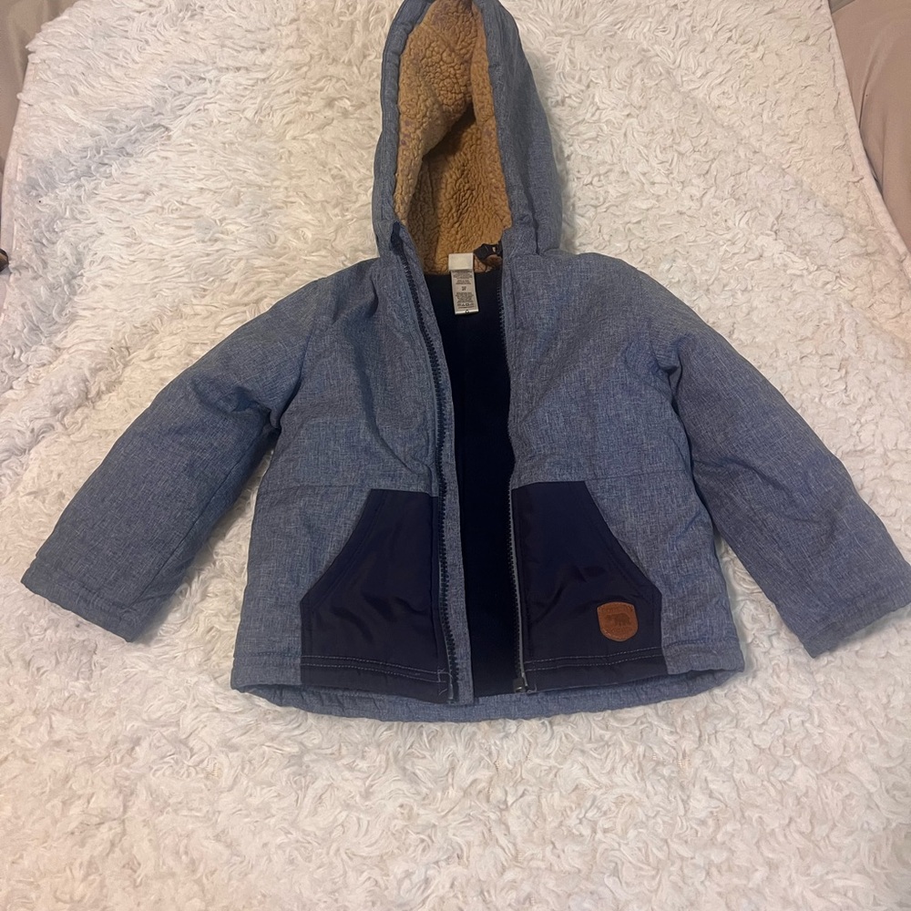 GAP Kids Blue Hooded Puffer Jacket with Navy Pockets